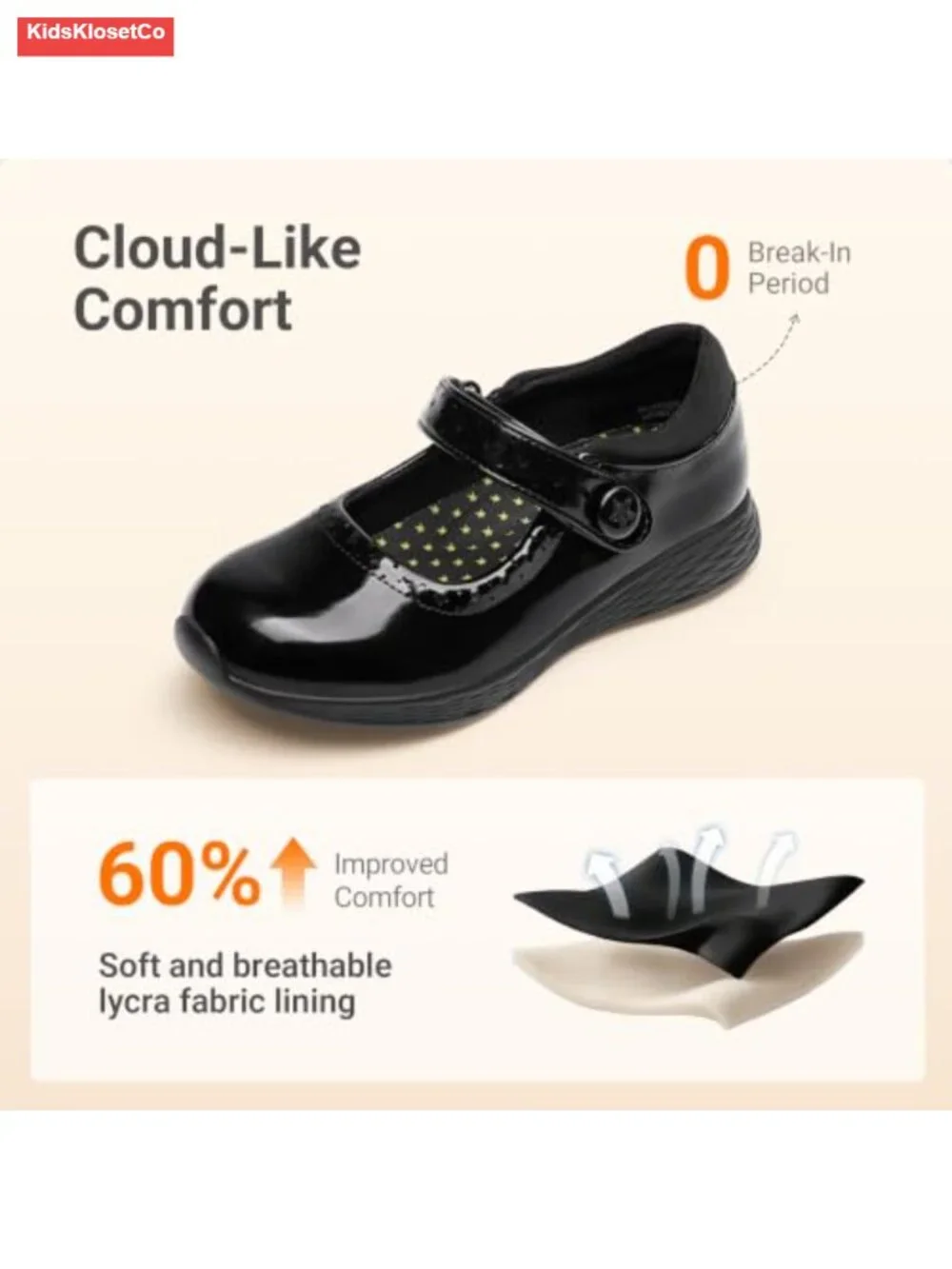 Girls School Uniform Mary Jane Flats with Arch Support Hook & Loop